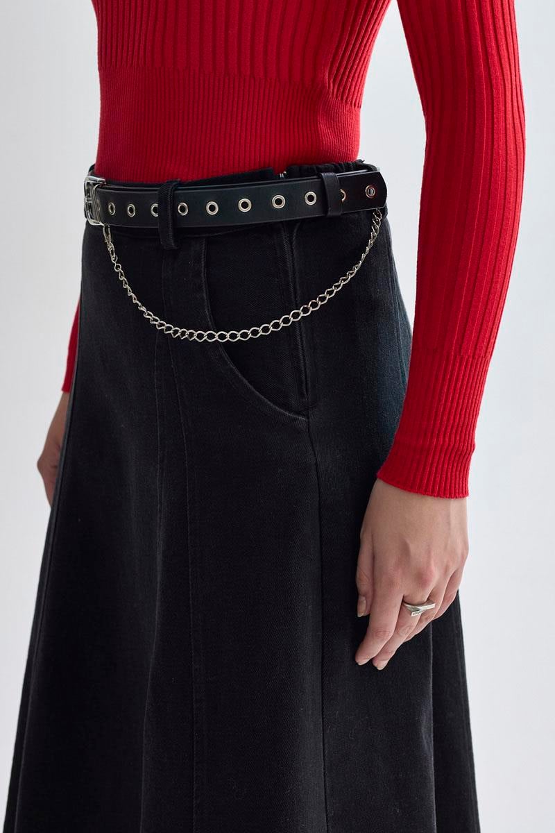 Parça Detaylı Denim Etek Siyah