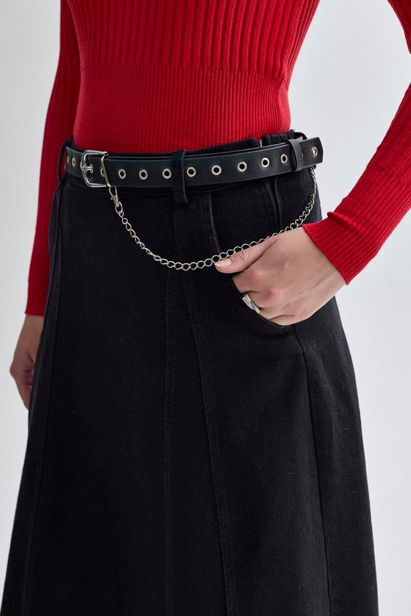 Parça Detaylı Denim Etek Siyah