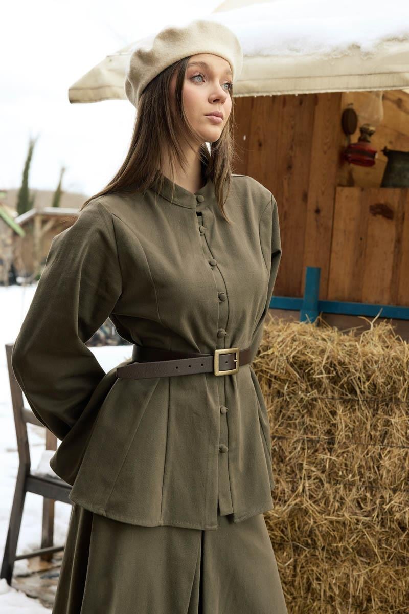 Parça Dikişli Gömlek Haki