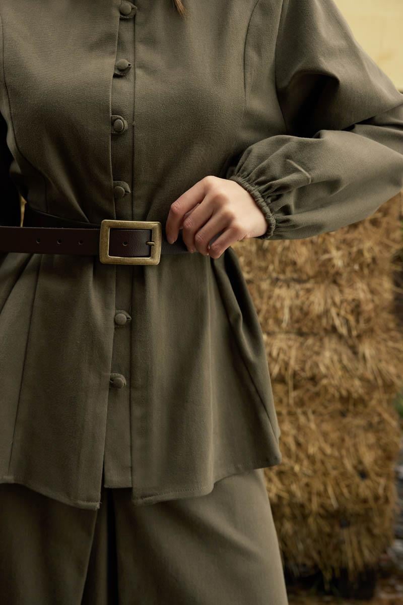 Parça Dikişli Gömlek Haki