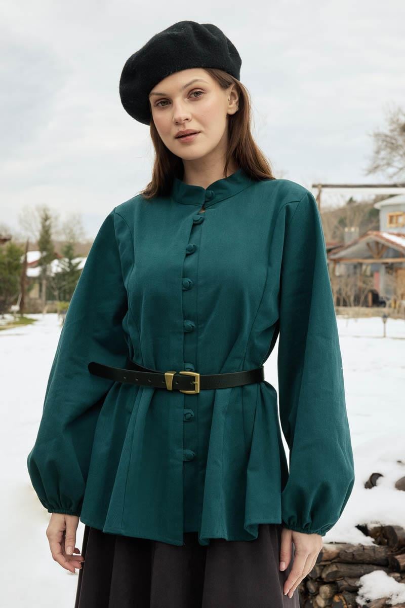 Parça Dikişli Gömlek Petrol