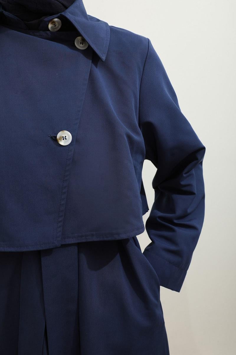 Parçalı Kloş Trençkot Lacivert