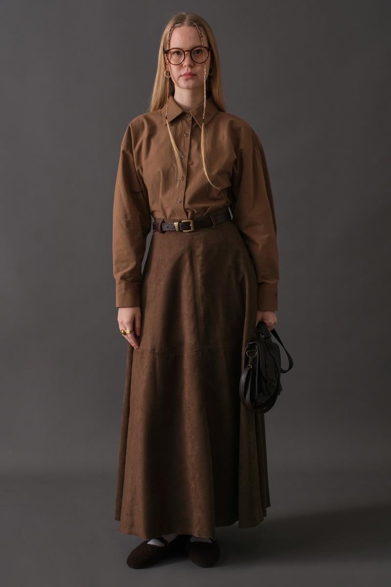 Parçalı Süet Etek Kahverengi