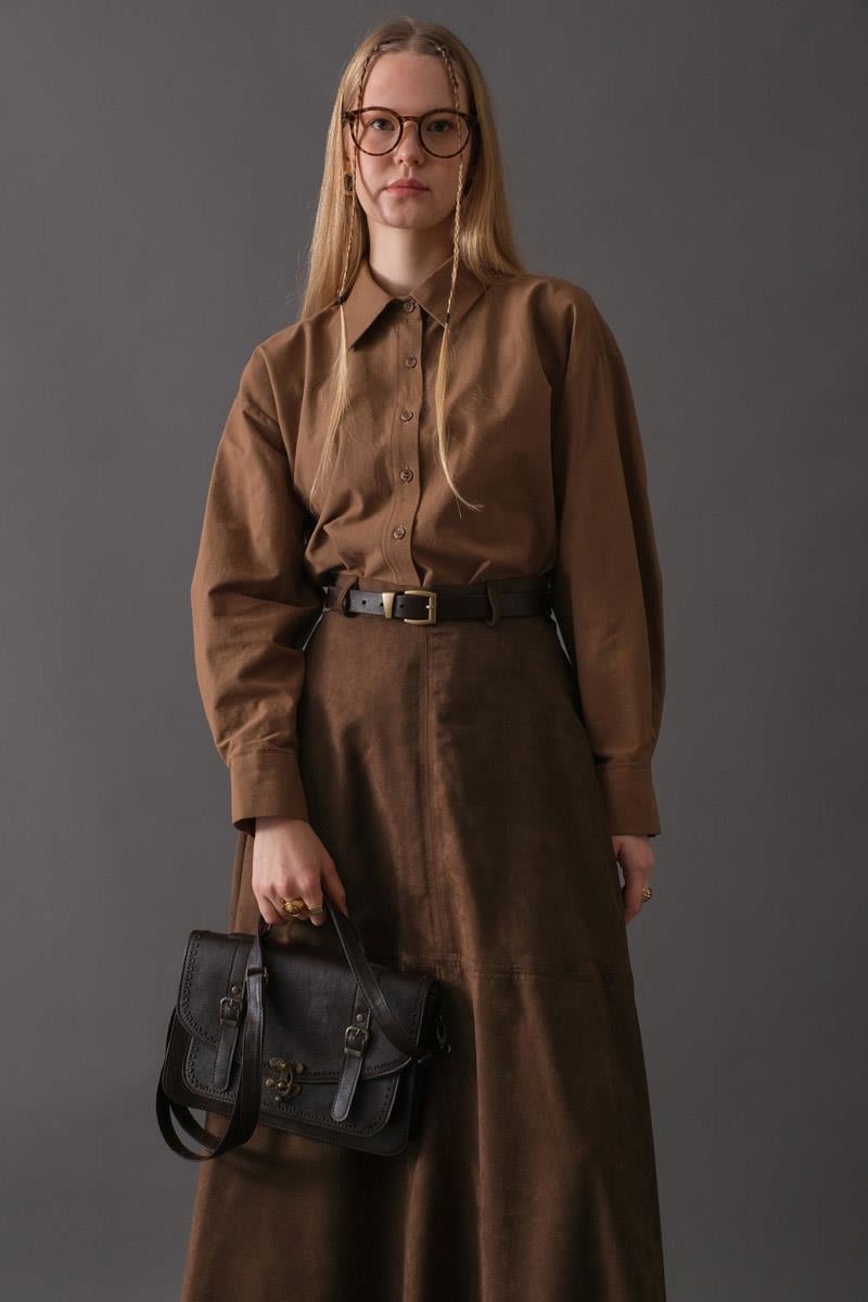 Parçalı Süet Etek Kahverengi