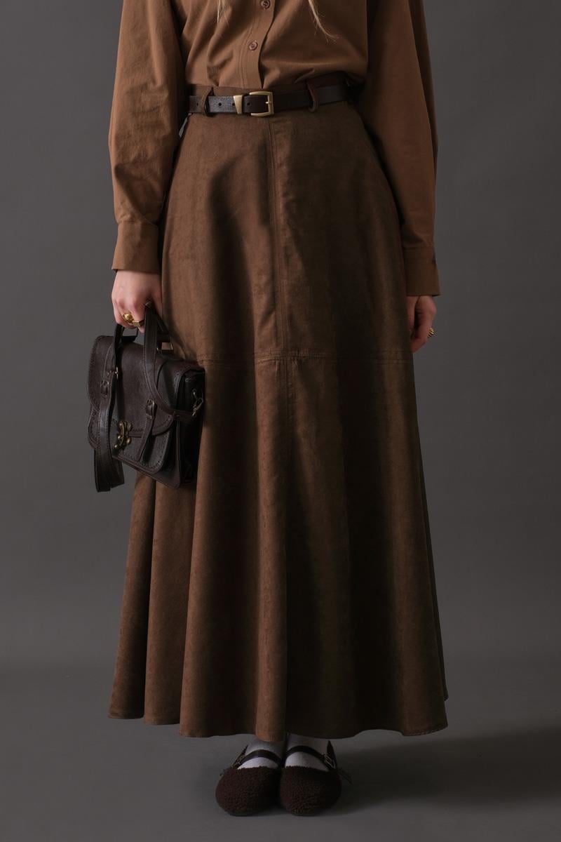 Parçalı Süet Etek Kahverengi