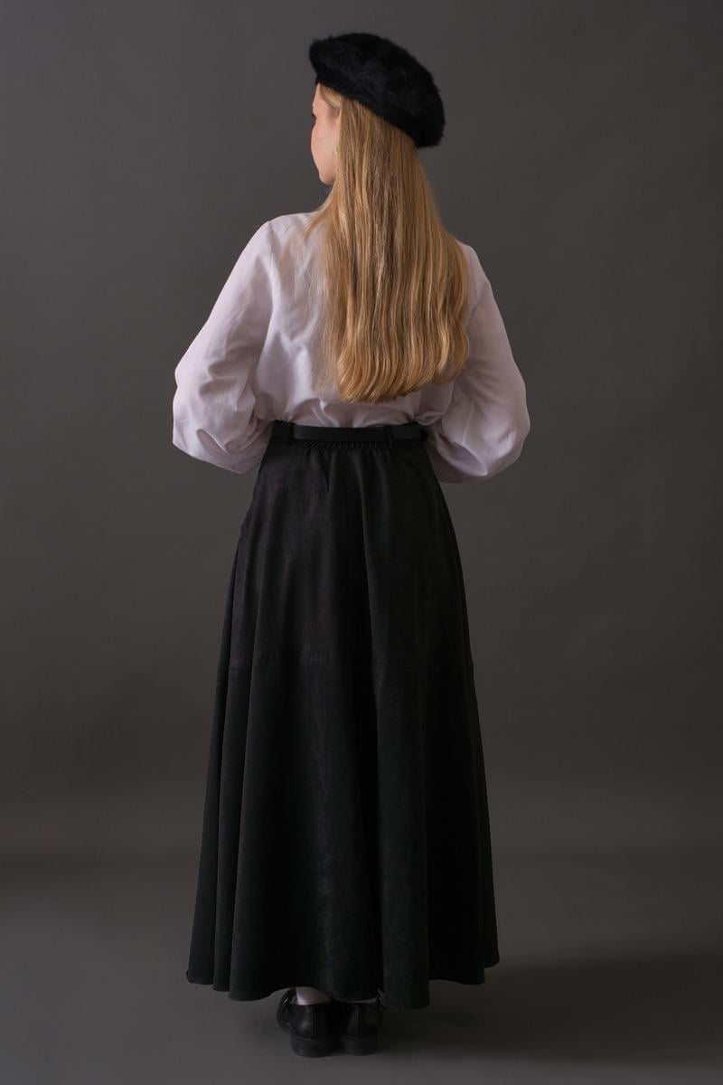 Parçalı Süet Etek Siyah