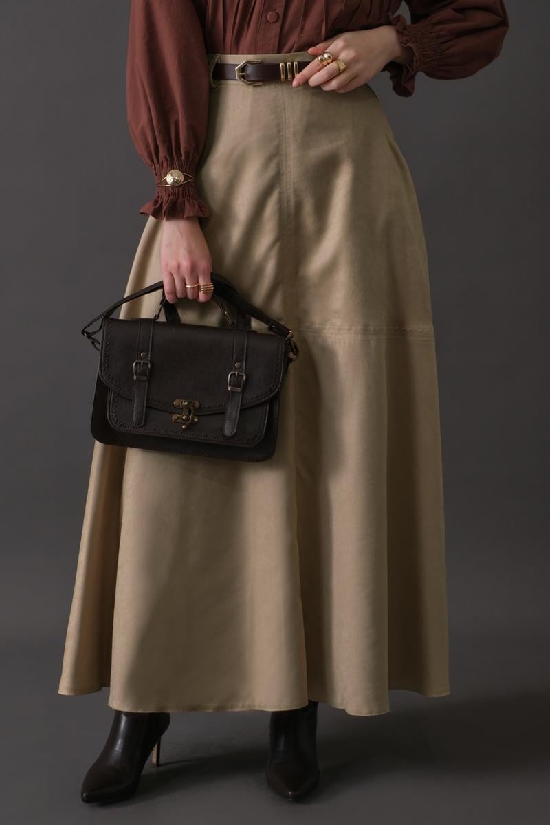 Parçalı Süet Etek Taş