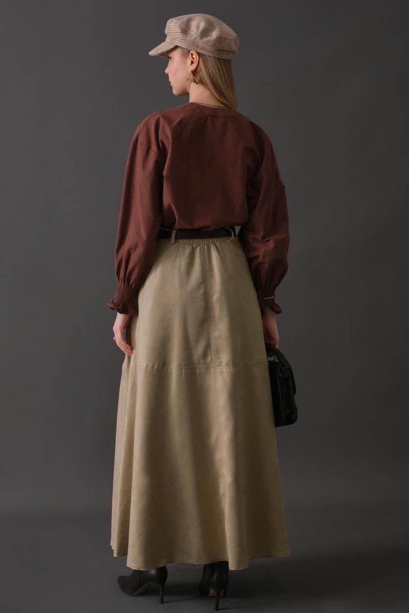 Parçalı Süet Etek Taş