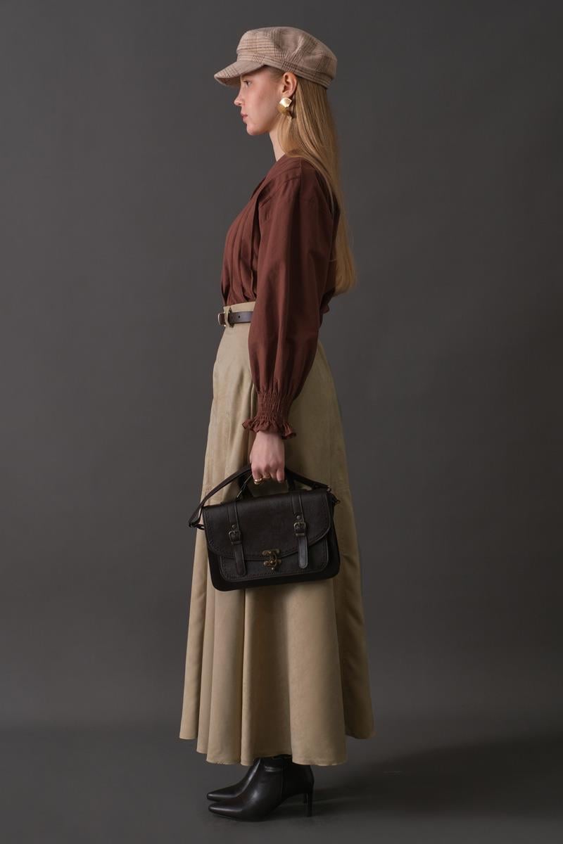 Parçalı Süet Etek Taş