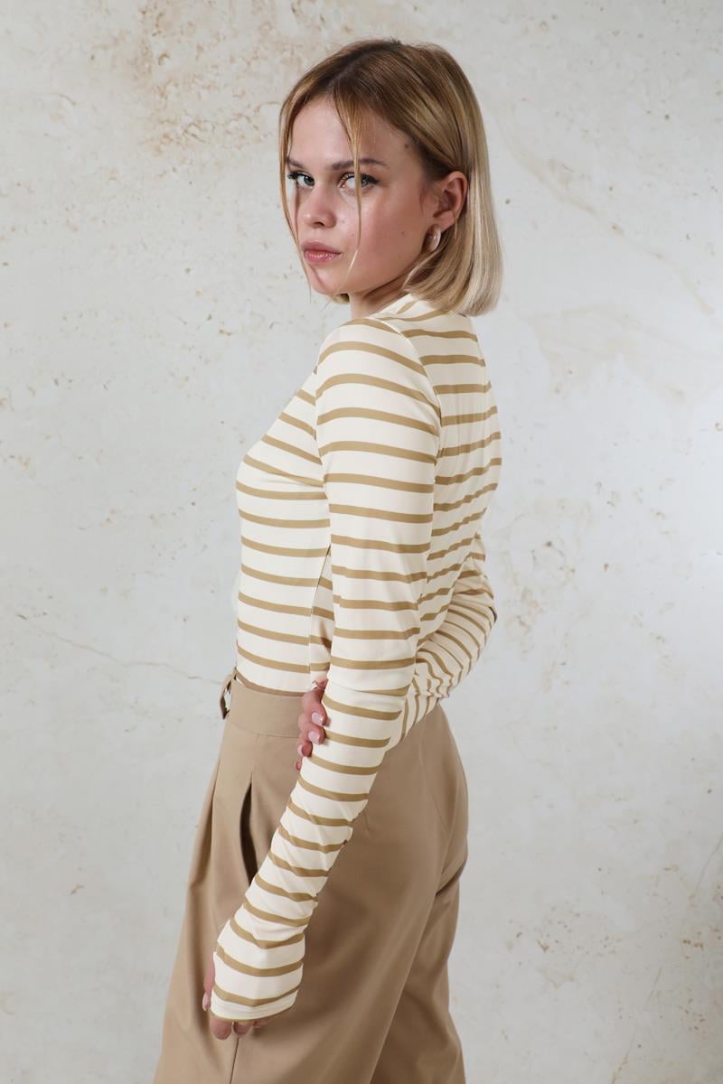 Parmaklı Çizgili Body Camel