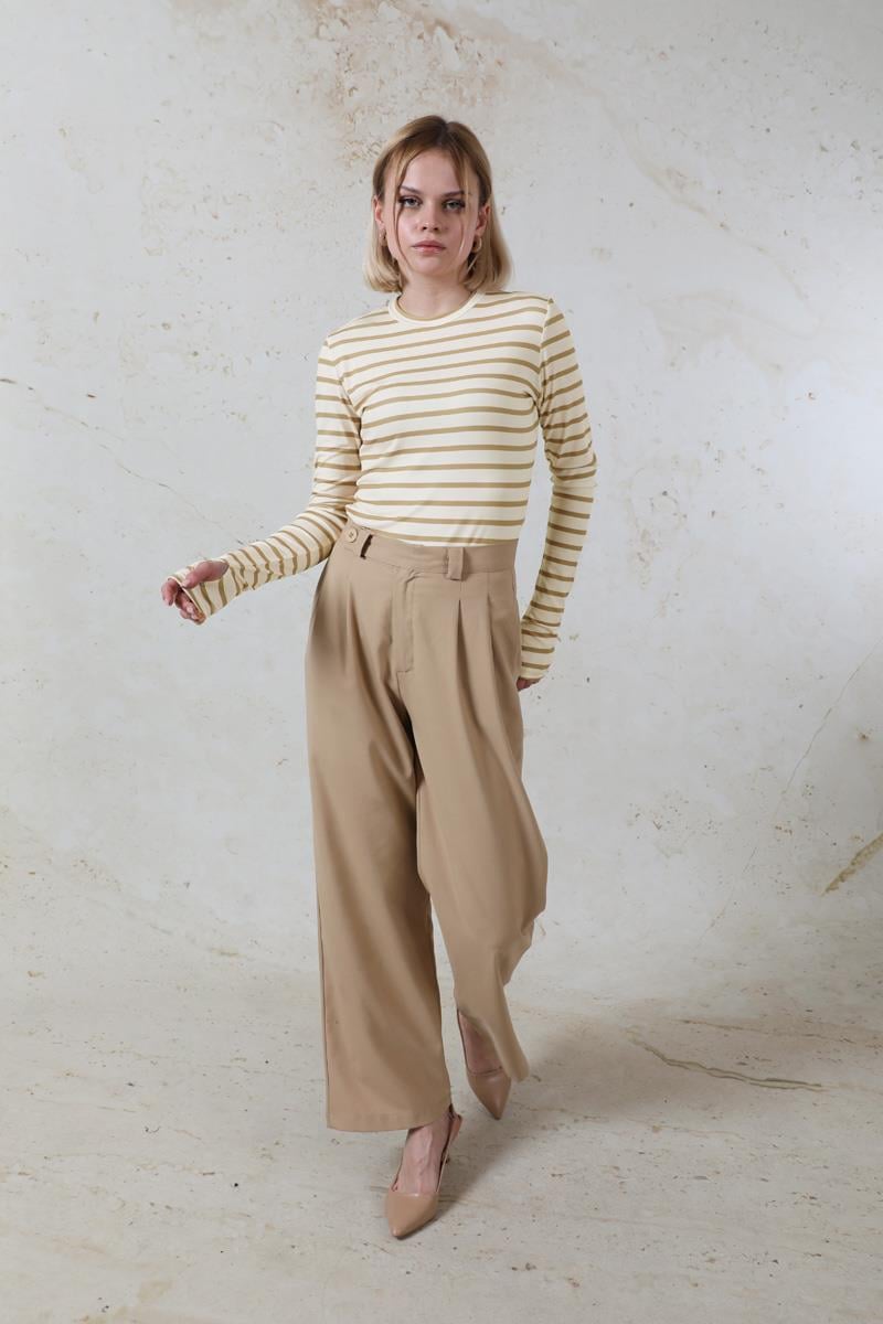 Parmaklı Çizgili Body Camel