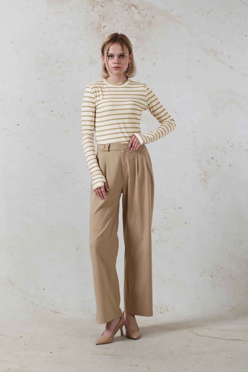 Parmaklı Çizgili Body Camel