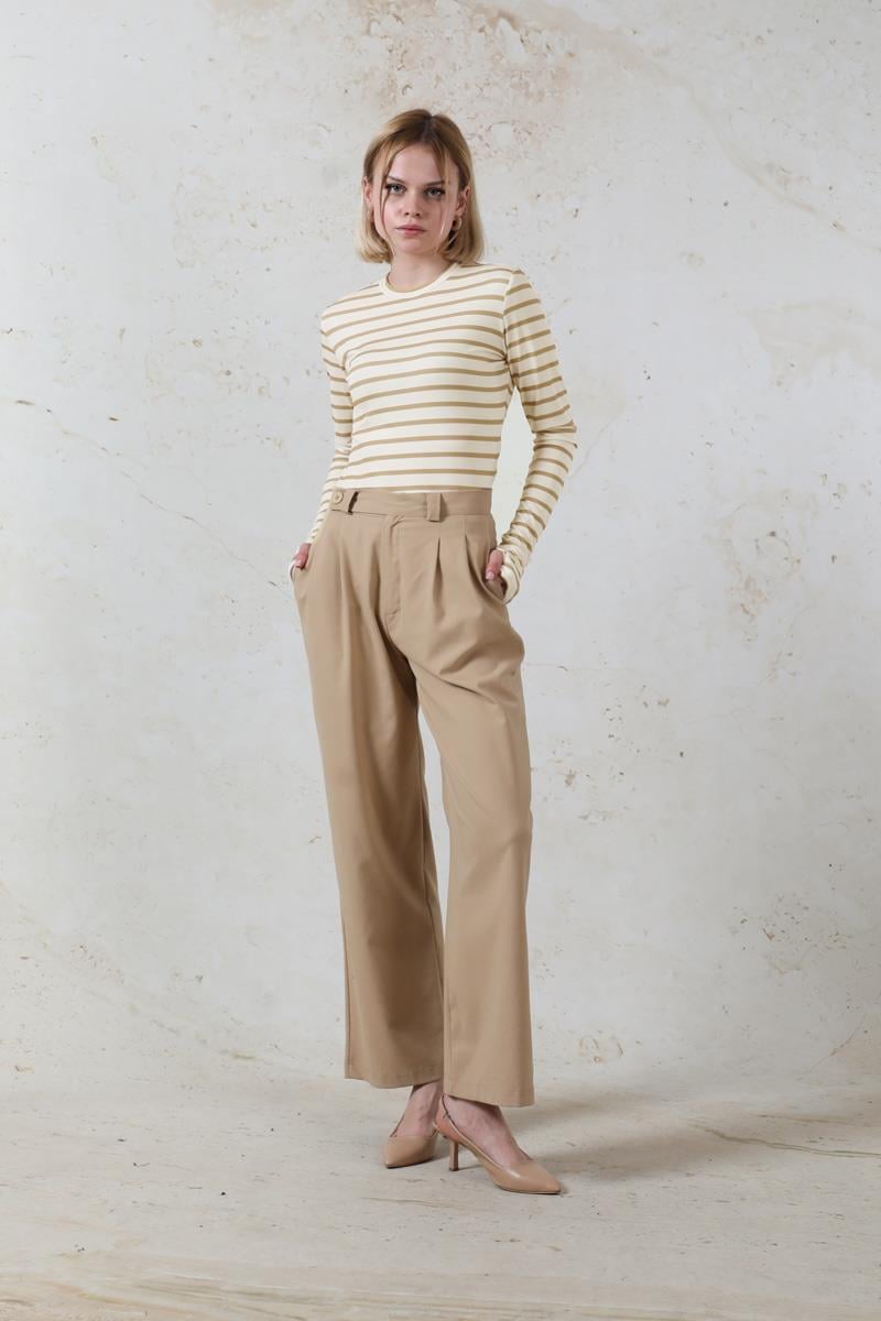 Parmaklı Çizgili Body Camel