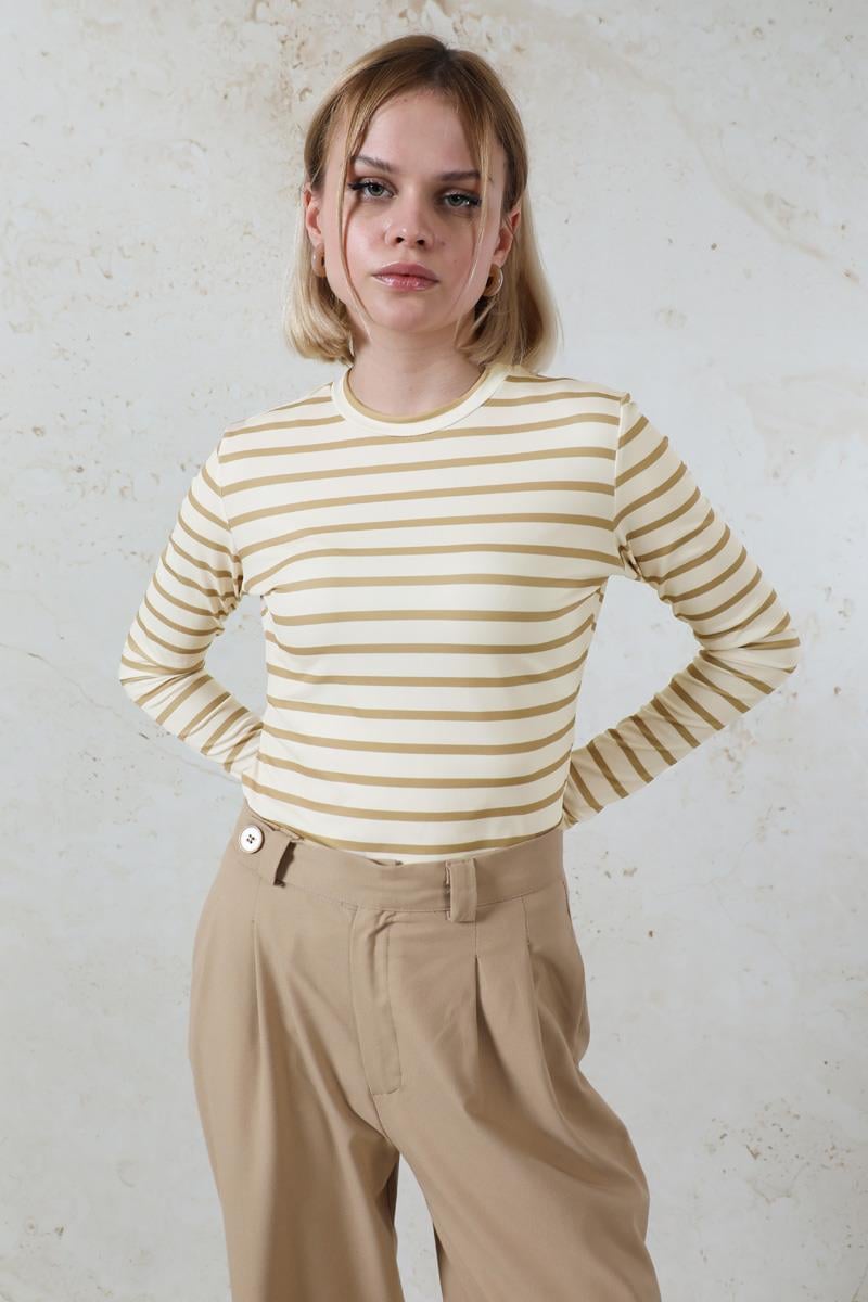 Parmaklı Çizgili Body Camel