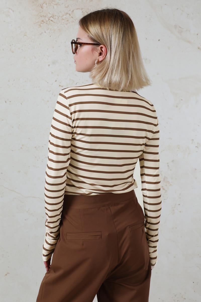 Parmaklı Çizgili Body Kahverengi