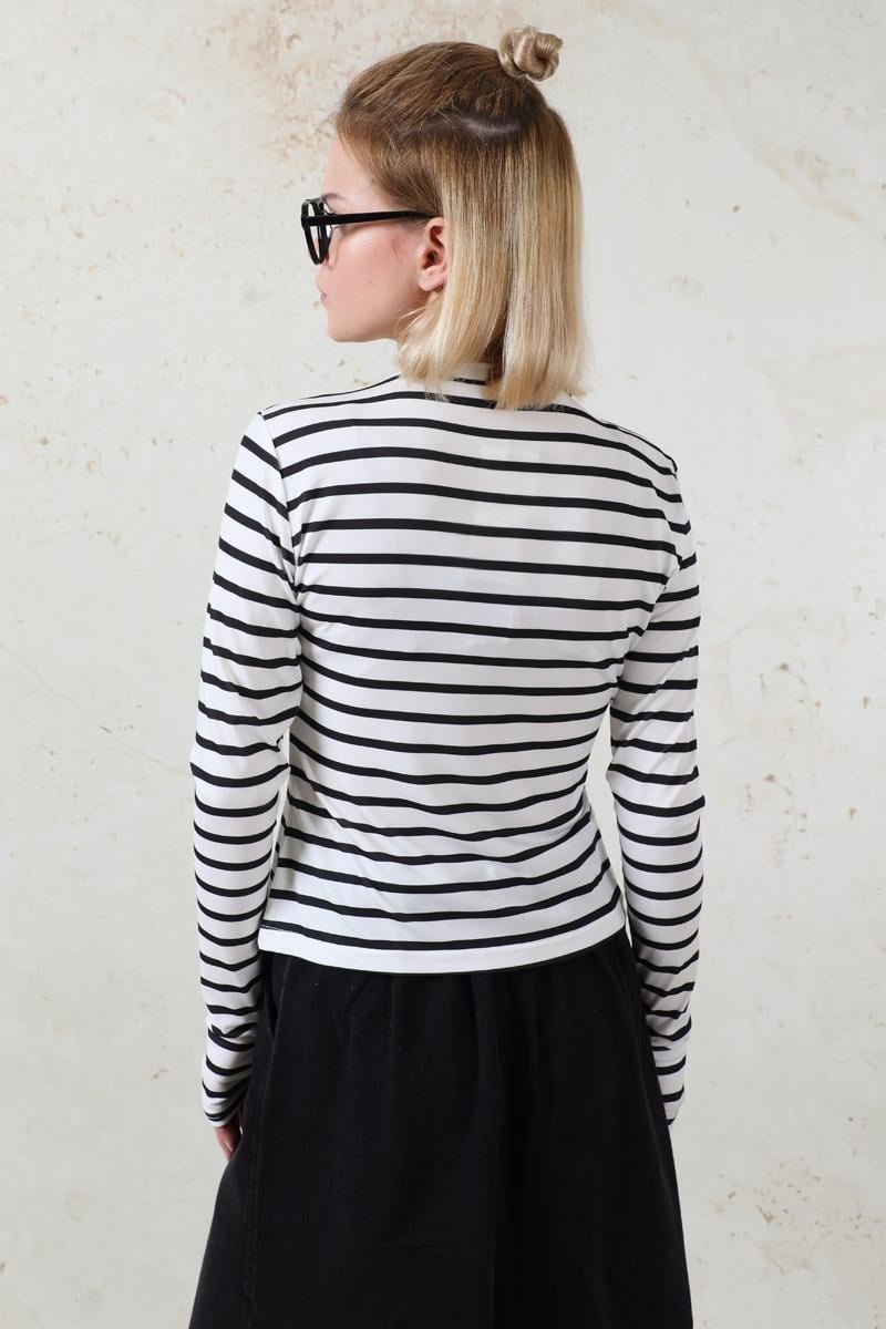 Parmaklı Çizgili Body Siyah