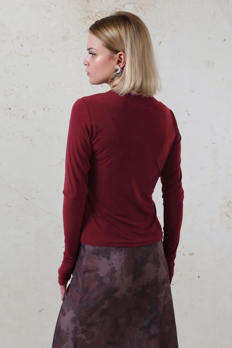 Parmaklı Düz Body Bordo