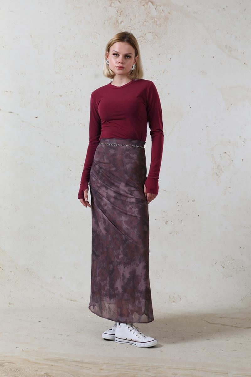 Parmaklı Düz Body Bordo