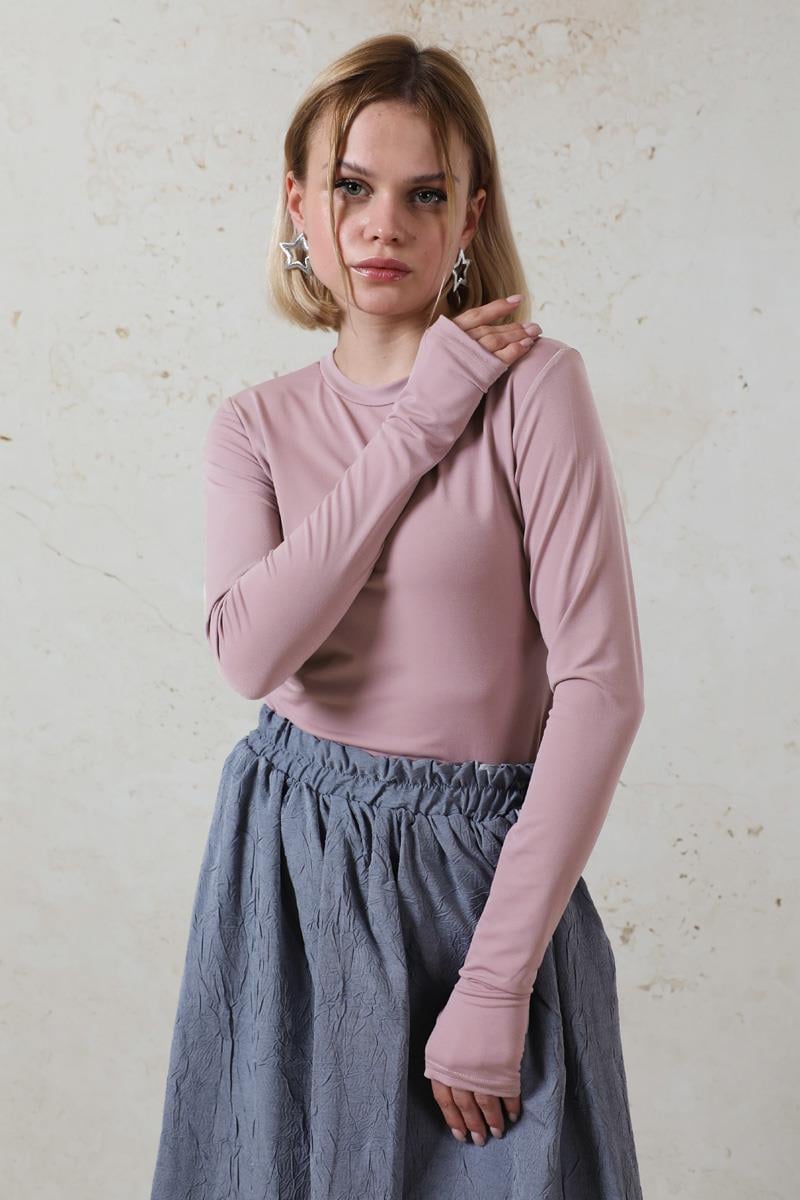 Parmaklı Düz Body Pudra Pembesi