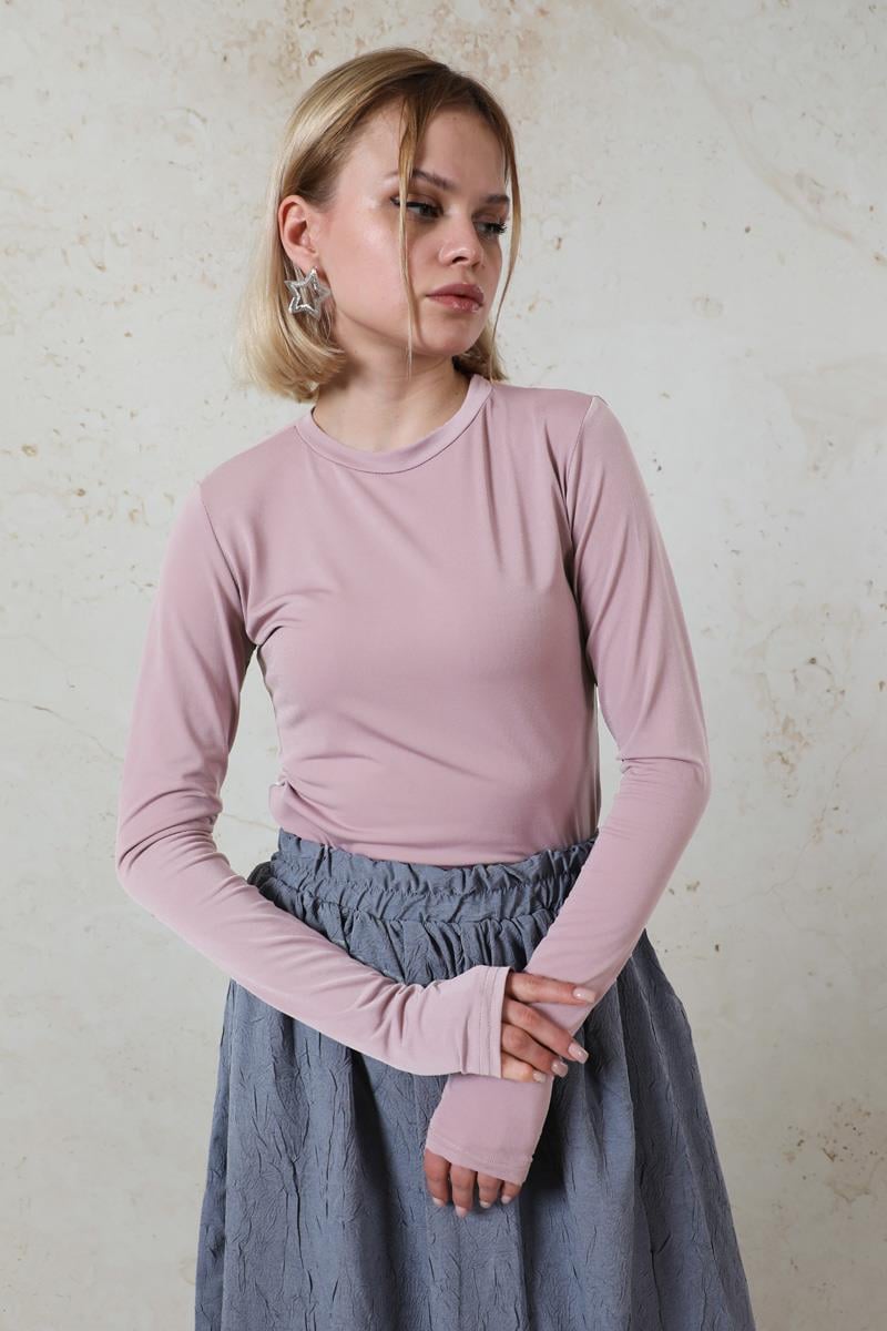 Parmaklı Düz Body Pudra Pembesi