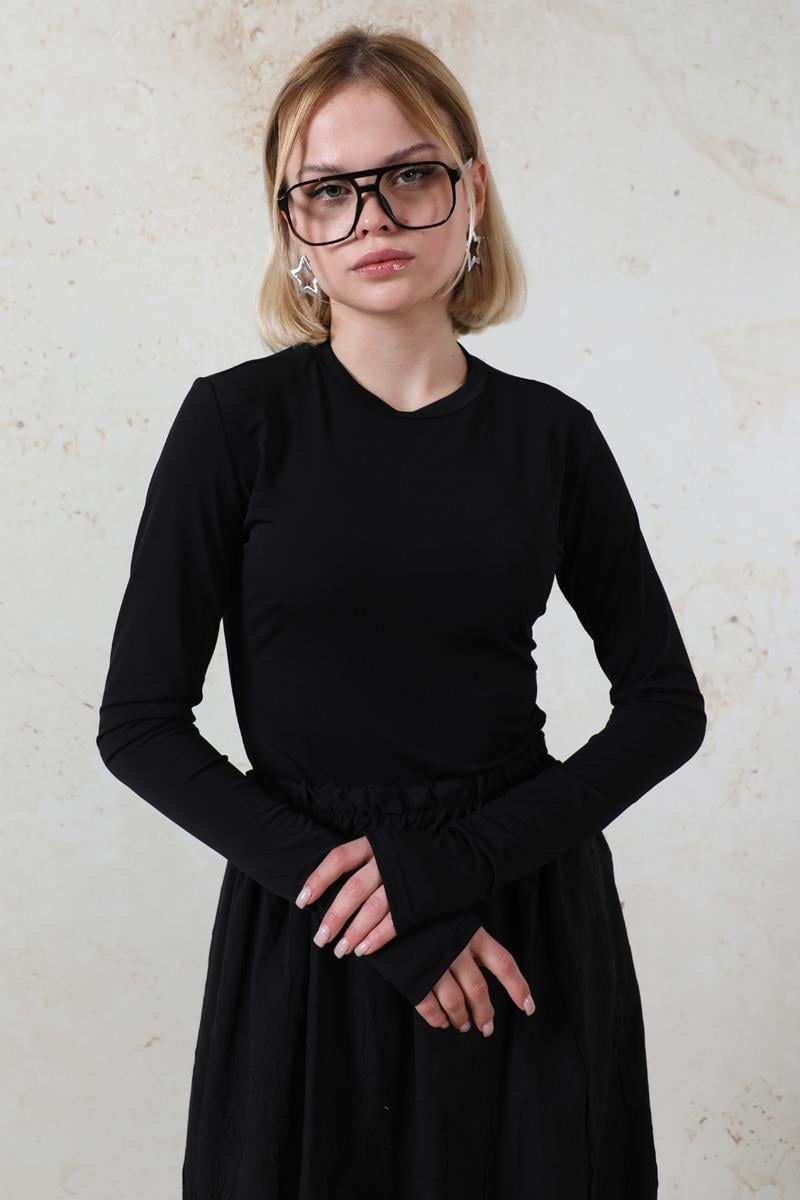 Parmaklı Düz Body Siyah