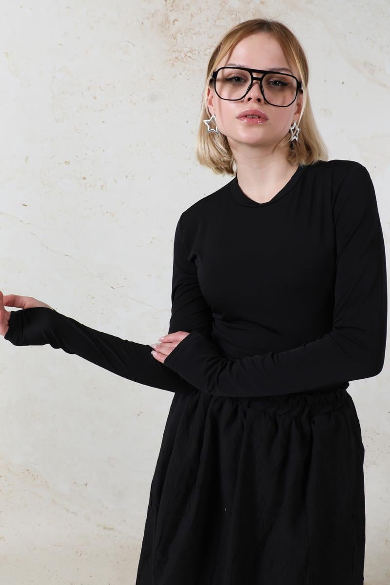 Parmaklı Düz Body Siyah