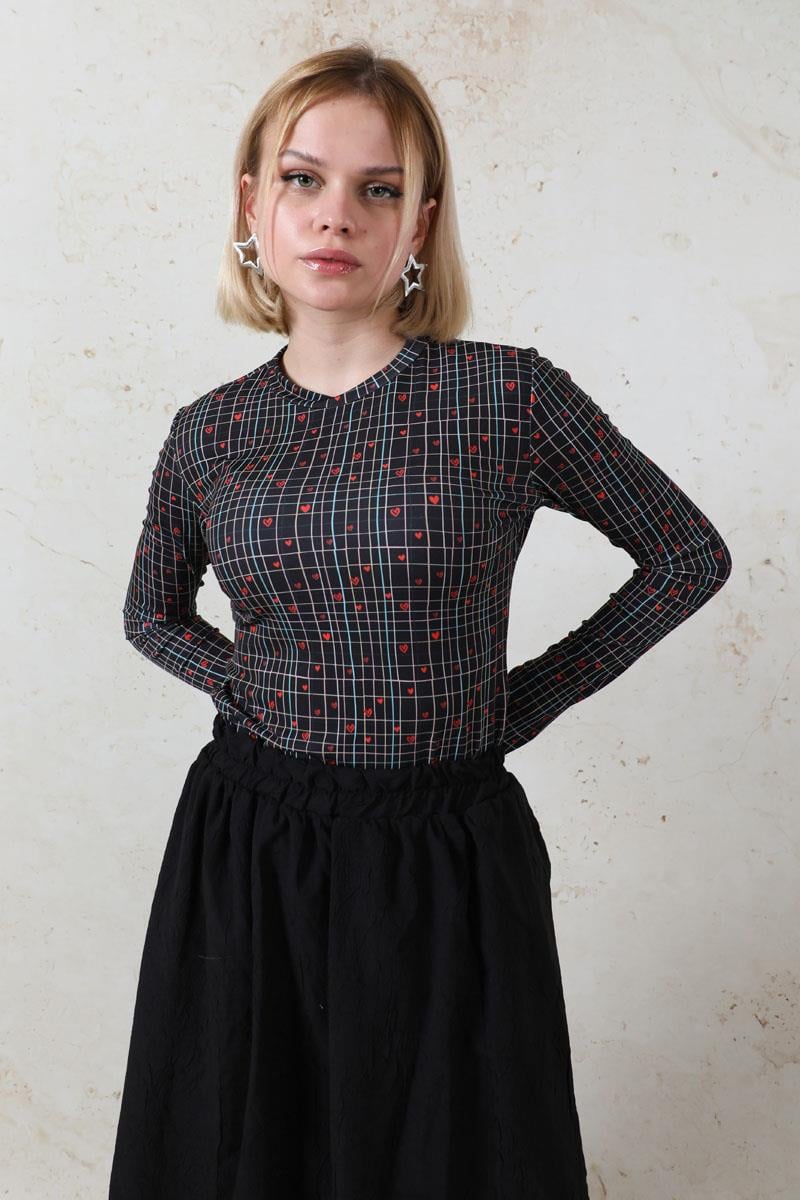 Parmaklı Kalp Body Siyah