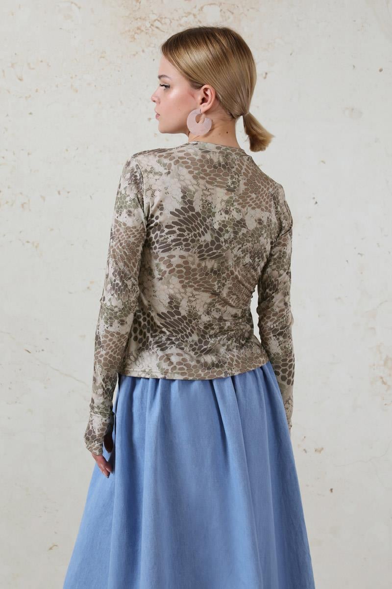 Parmaklı Yılan Desen Body Haki