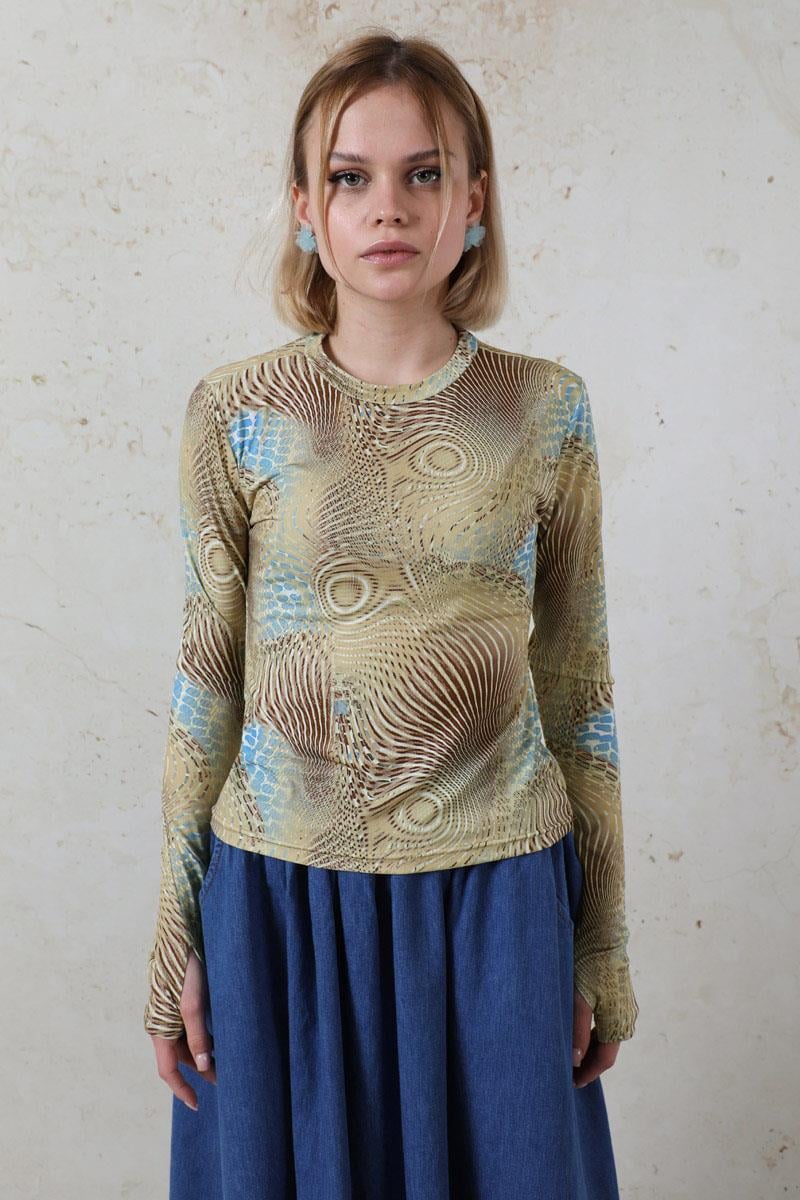 Parmaklı Yılan Desen Body Mavi