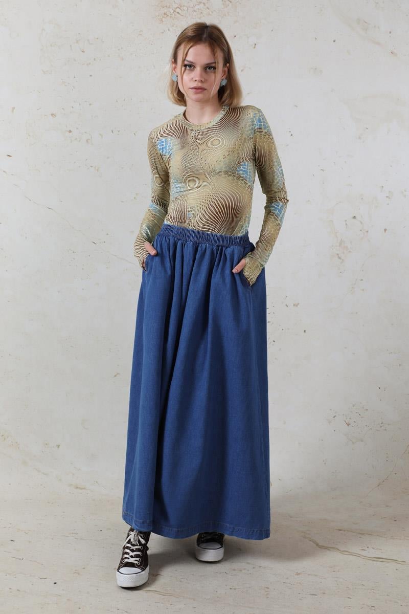 Parmaklı Yılan Desen Body Mavi