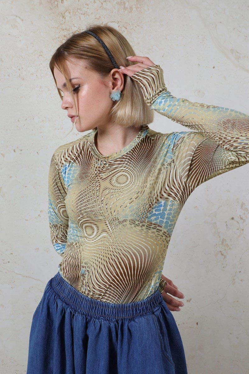 Parmaklı Yılan Desen Body Mavi