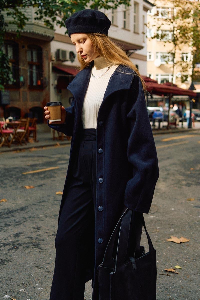 Pens Detaylı Kaban Lacivert