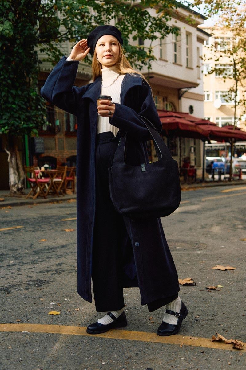 Pens Detaylı Kaban Lacivert