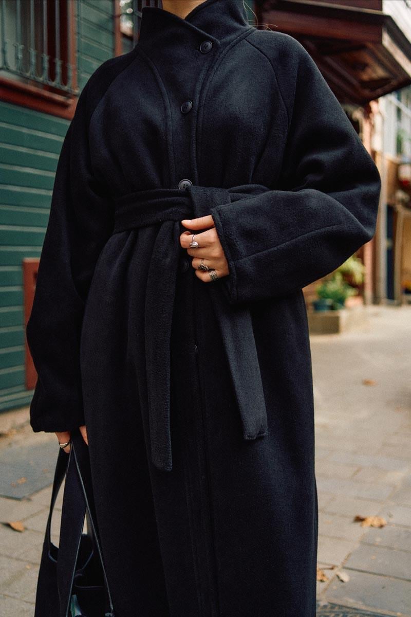 Pens Detaylı Kaban Siyah