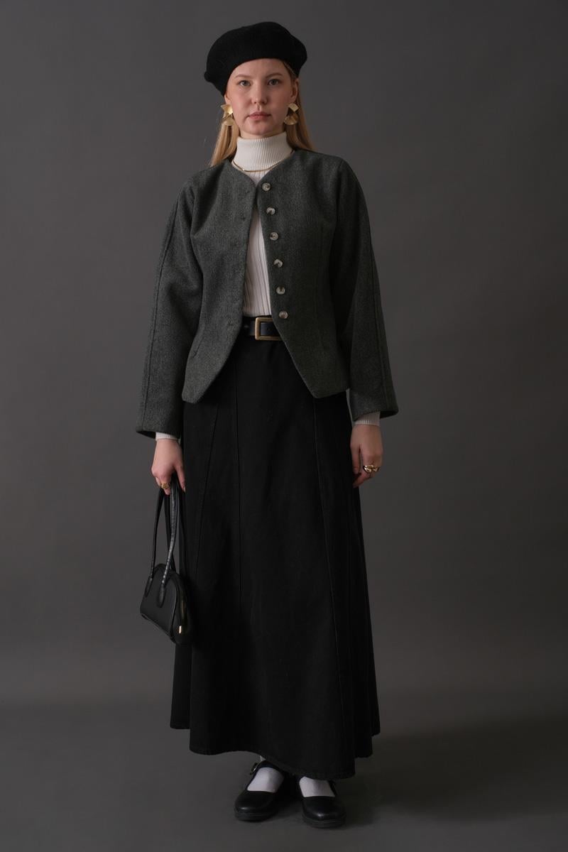 Pens Detaylı Kısa Ceket Antrasit