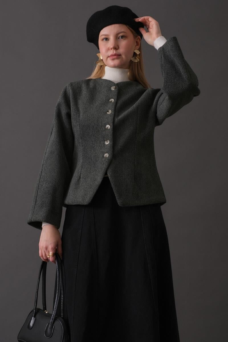 Pens Detaylı Kısa Ceket Antrasit