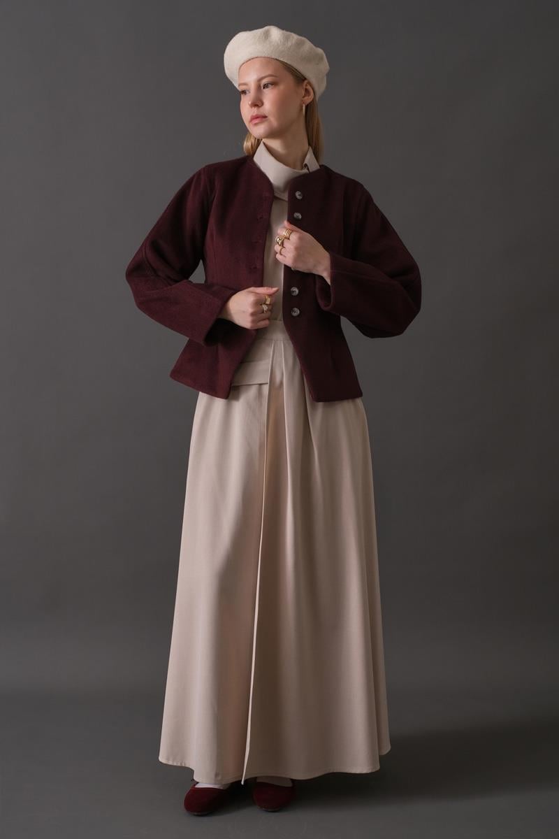 Pens Detaylı Kısa Ceket Bordo