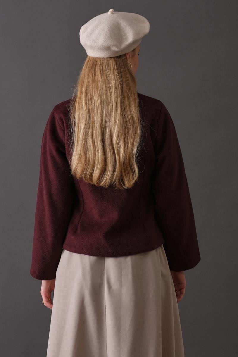 Pens Detaylı Kısa Ceket Bordo