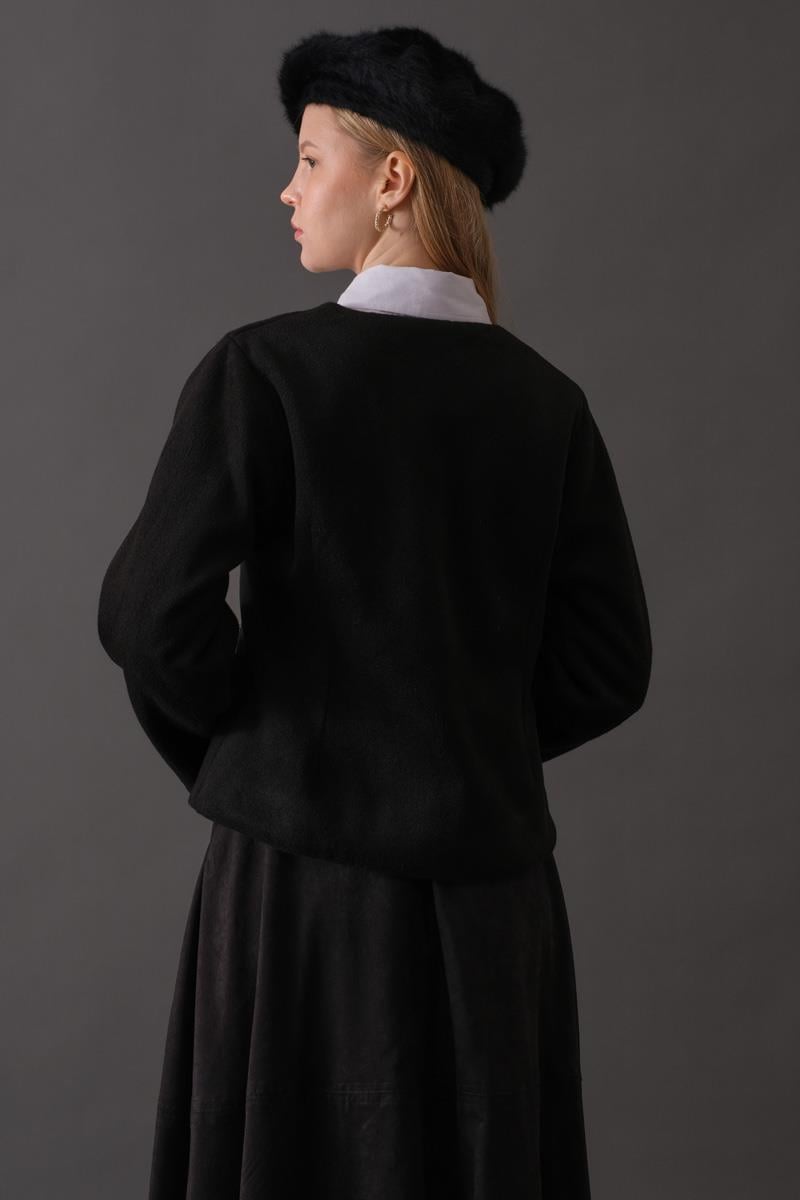 Pens Detaylı Kısa Ceket Siyah