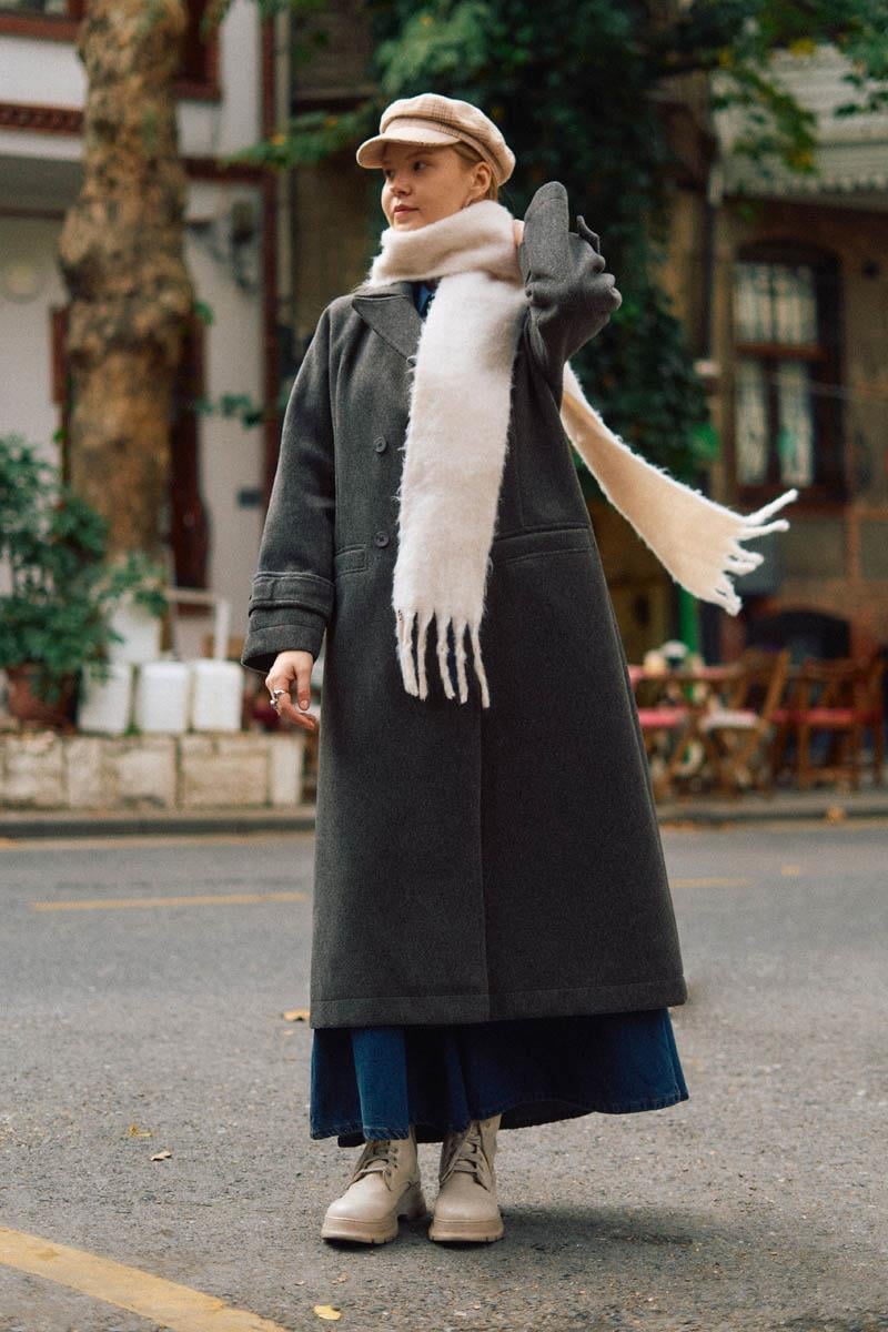 Pens Detaylı Kruvaze Kaban Antrasit