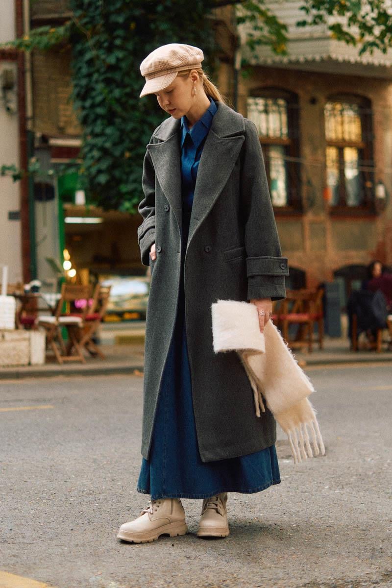 Pens Detaylı Kruvaze Kaban Antrasit