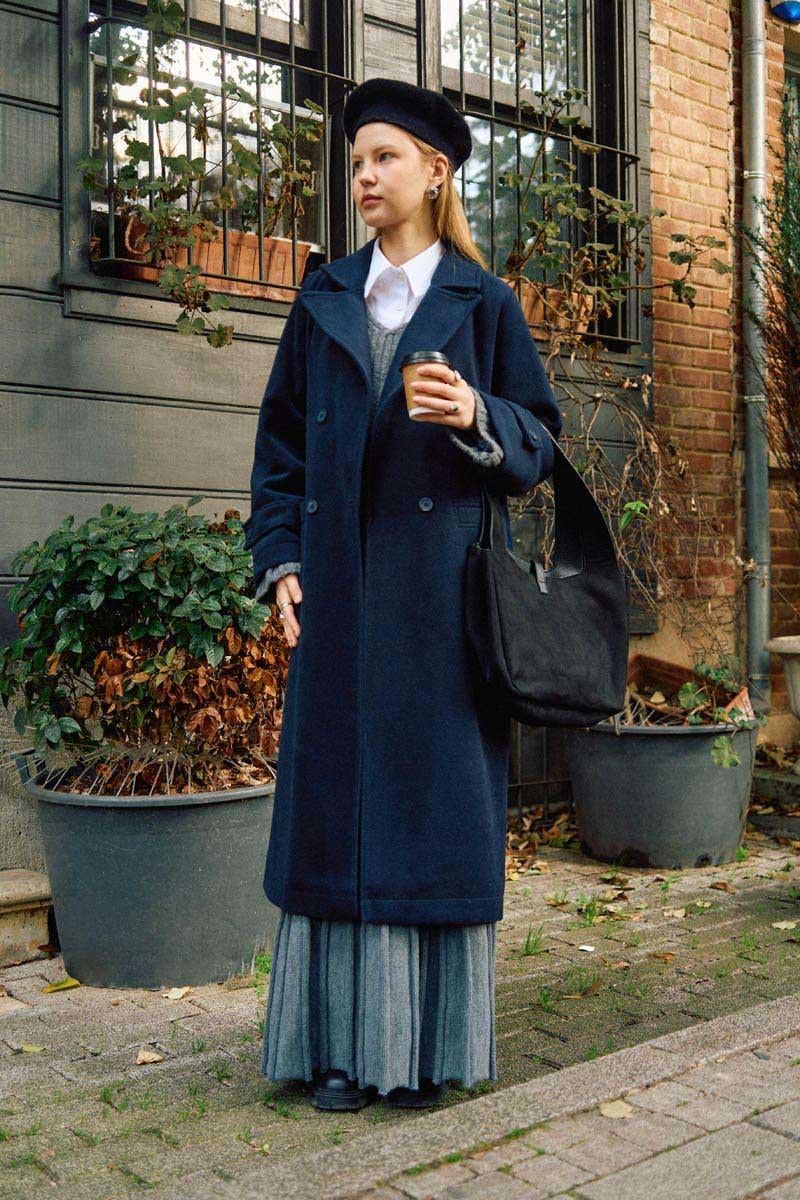 Pens Detaylı Kruvaze Kaban Koyu Lacivert