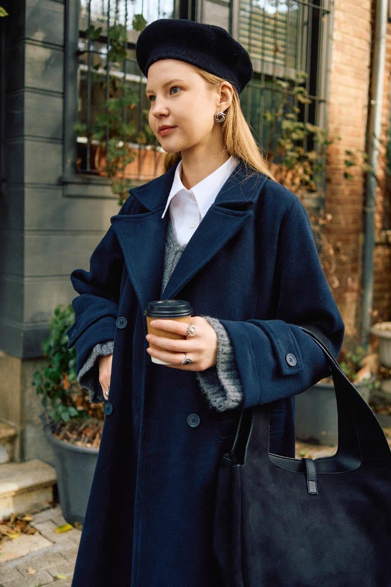 Pens Detaylı Kruvaze Kaban Koyu Lacivert