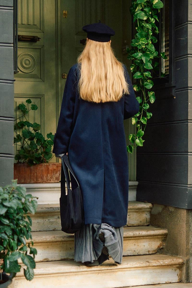 Pens Detaylı Kruvaze Kaban Koyu Lacivert