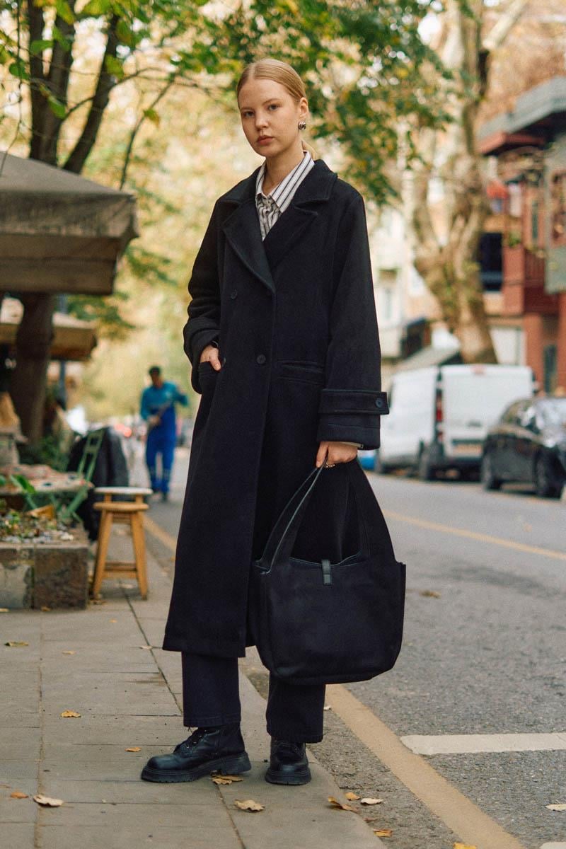 Pens Detaylı Kruvaze Kaban Siyah