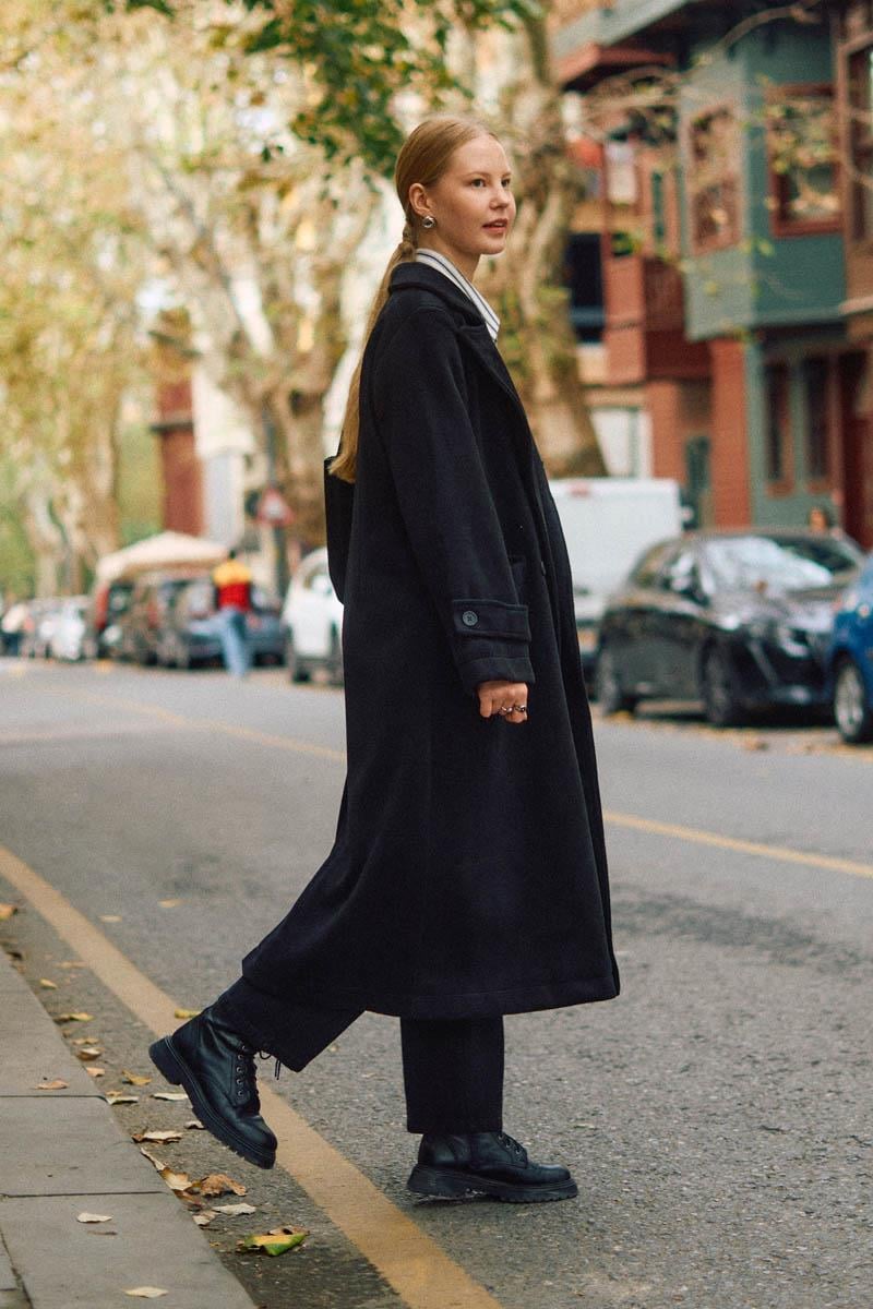 Pens Detaylı Kruvaze Kaban Siyah