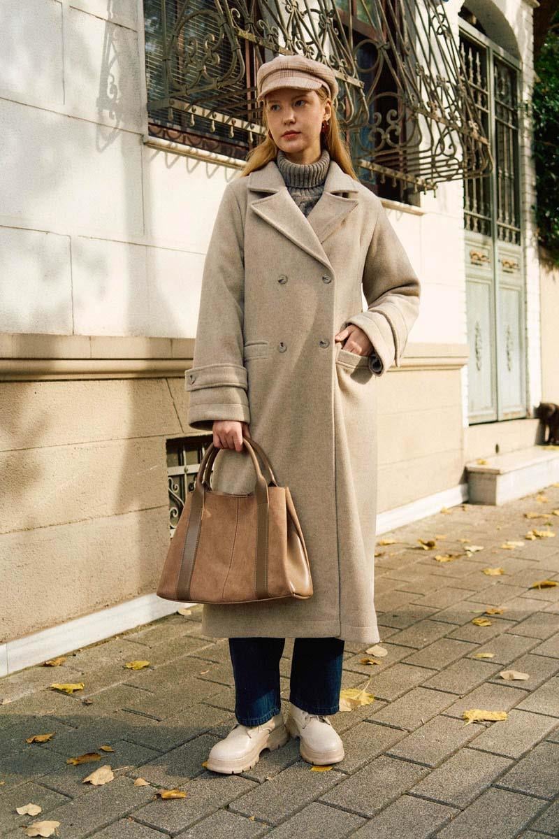 Pens Detaylı Kruvaze Kaban Taş