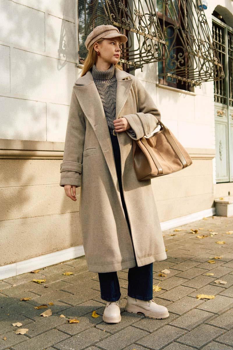 Pens Detaylı Kruvaze Kaban Taş