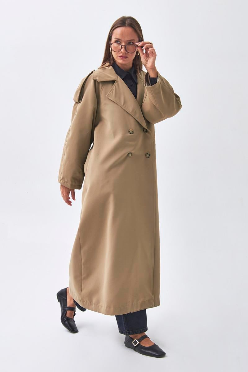 Pens Detaylı Kruvaze Trençkot Camel