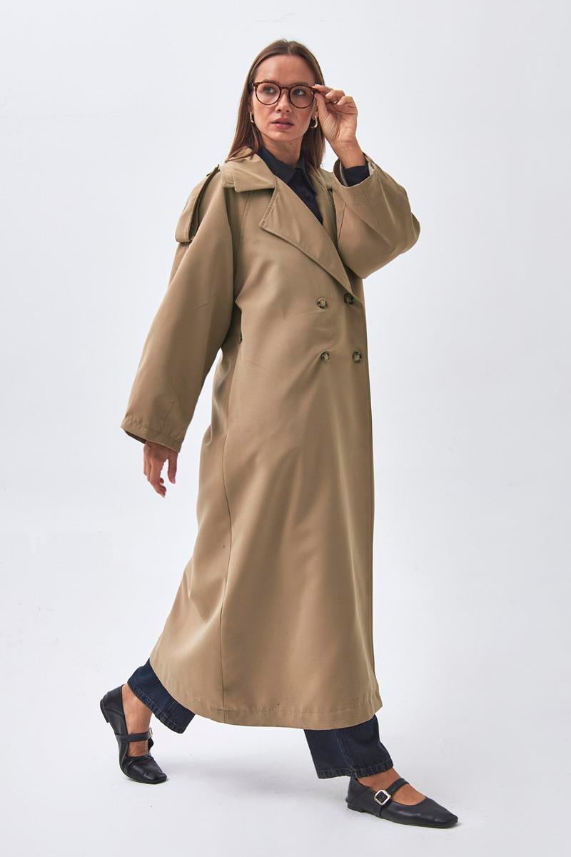 Pens Detaylı Kruvaze Trençkot Camel
